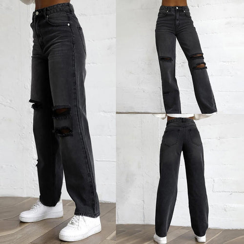 Damen modische Destroyed Jeans im lässigen Schnitt mit hohen Taschen und einzigartigen Details Drune