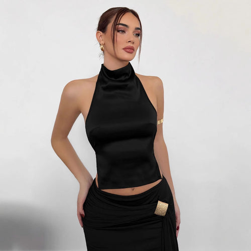 Damen elegantes Halteroberteil aus satinierter Baumwolle Drune