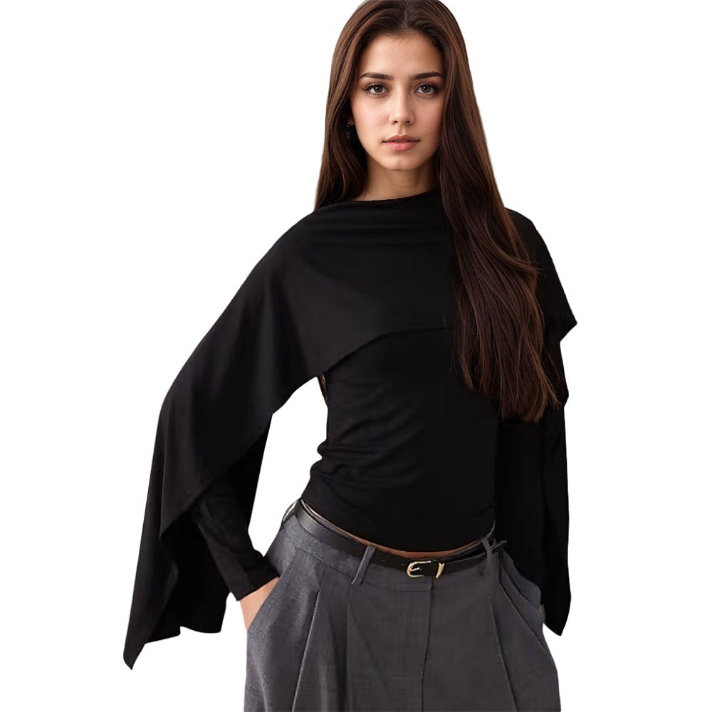 Damen Elegantes Oberteil mit asymmetrischem Design und weit geschnittenen Ärmeln Drune
