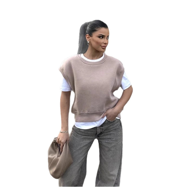 Damen lässiger Oversized-Sweatshirt mit breiten Ärmeln und hohem Bund Drune