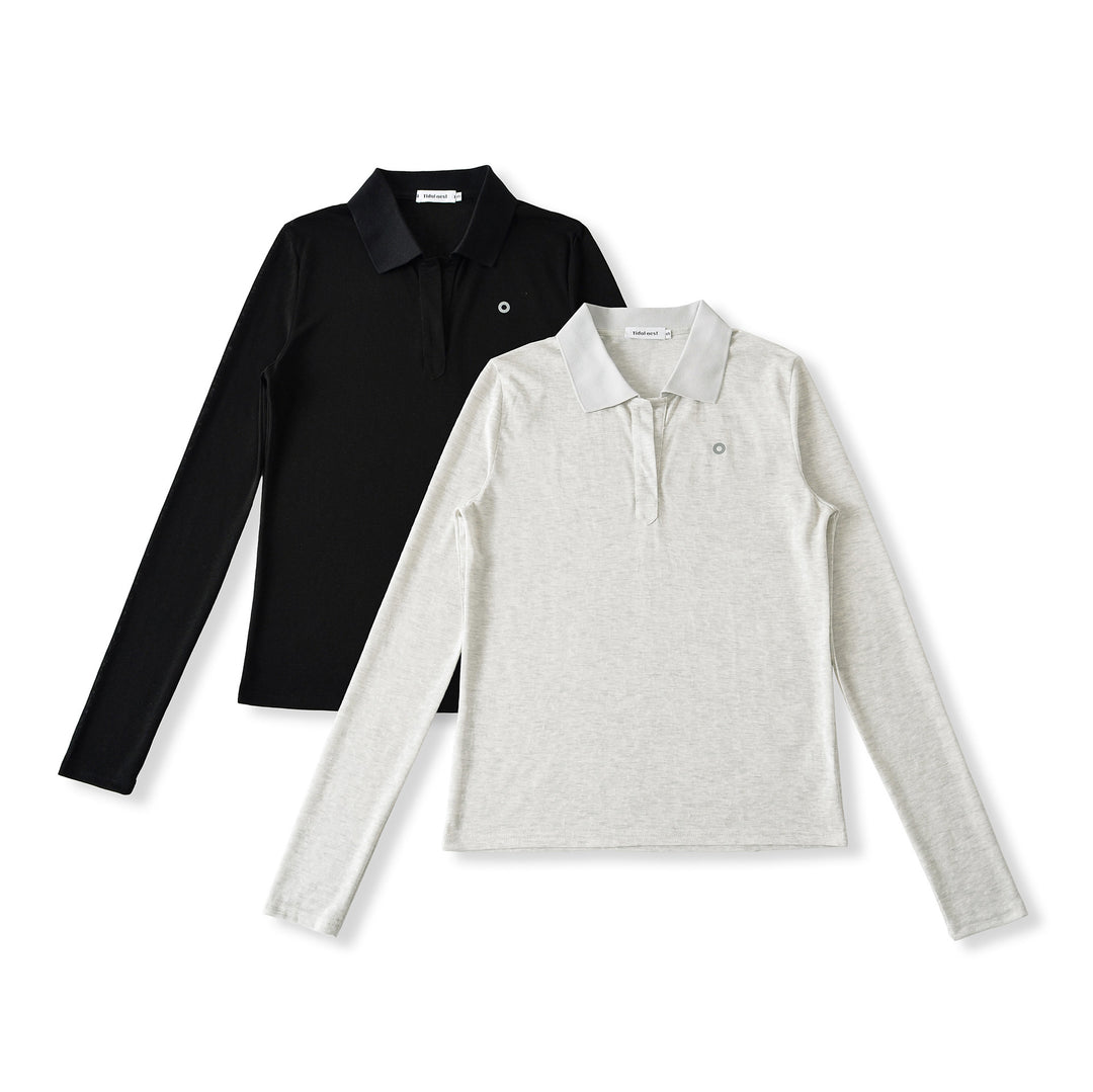 Damen Langarm-Polohemd mit modernem Kragen und hochqualitativem Materialmix Drune