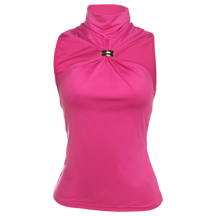 Damen elegantes Top mit hohem Kragen und schlichtem Design Drune