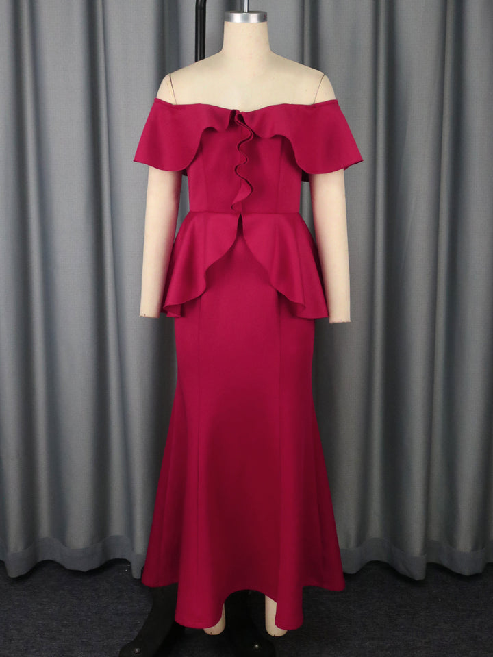 Damen elegantes Abendkleid mit schulterfreiem Design und voluminösem Saum Drune