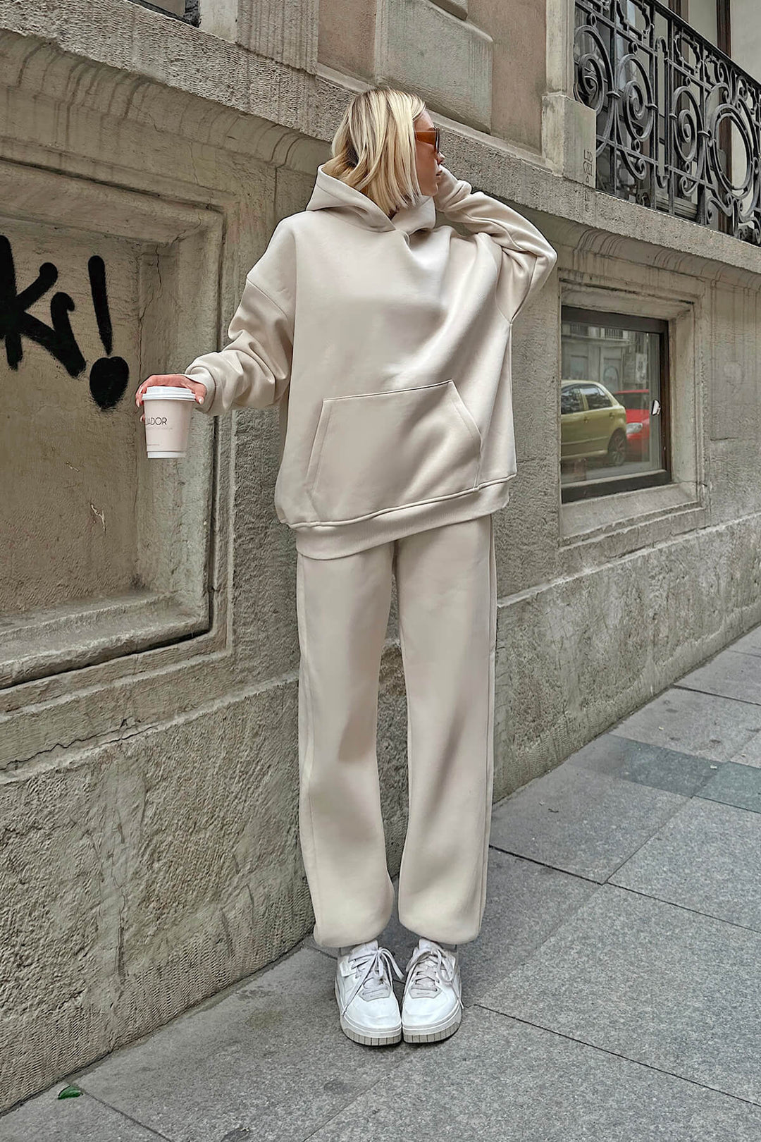 Damen lässiger Oversized Hoodie und weite Hose Set Drune
