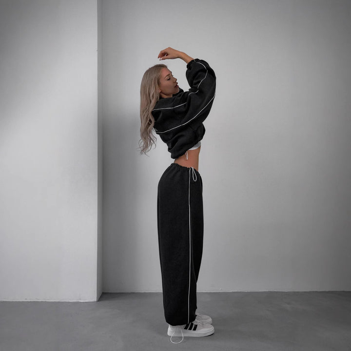 Damen oversized Sweatjacke mit hohem Kragen und elastischer Bundhose Drune