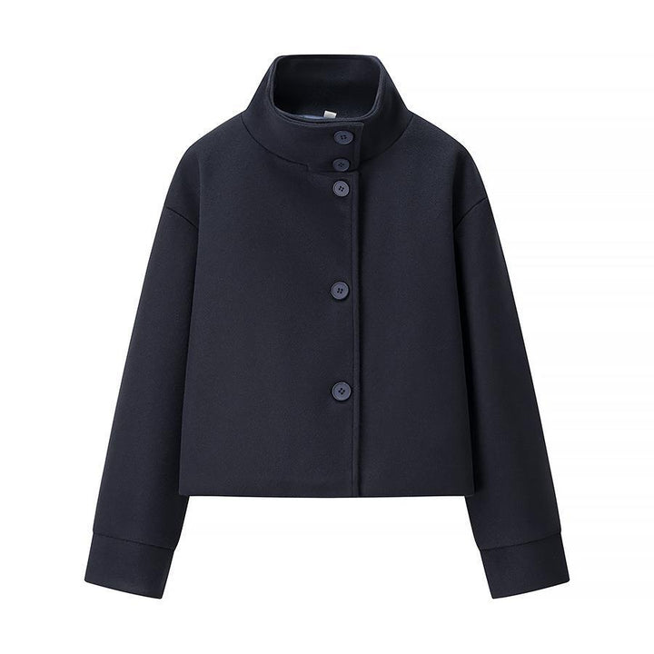 Damen elegante Kurzjacke mit Stehkragen und modischen Knopfdetails Drune