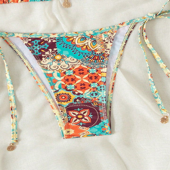 Damen Triangel-Bikini mit verstellbaren Trägern und buntem Blütenmuster Drune