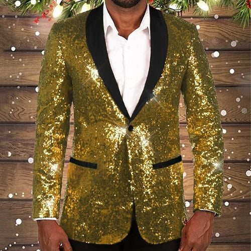 Herren glitzernder Pailletten Blazer mit schwarzem Revers Drune