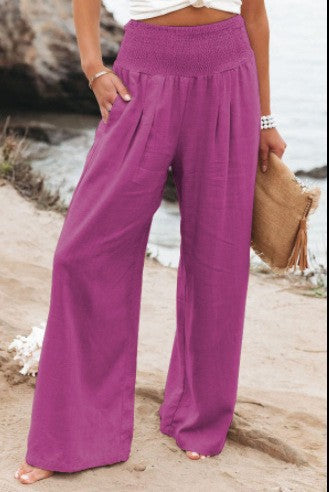 Damen lässige Palazzo-Hose mit elastischem Taillenbund und Seitentaschen Drune