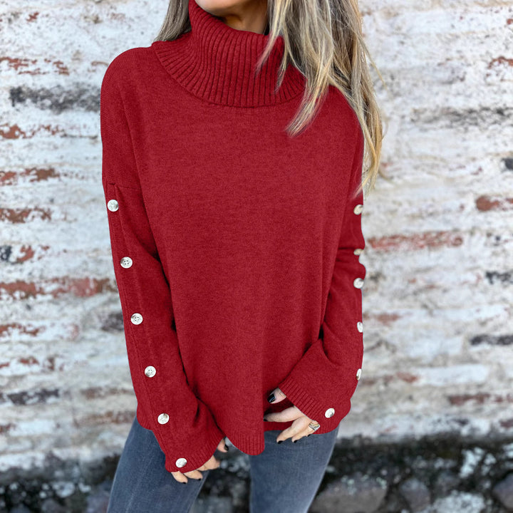 Damen hochschuliger Strickpullover mit Knopfdetails Drune