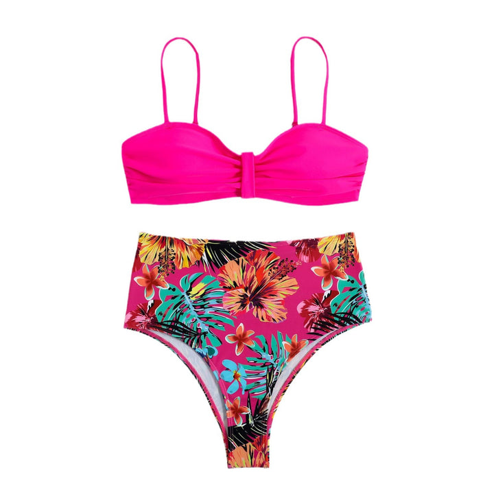 Damen Hochgeschnittener Bikini mit modischem Push-Up-Oberteil und floralem Unterteil Drune