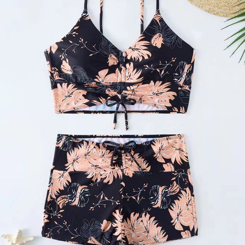 Damen Bikini mit floralem Rüschendesign und verstellbaren Trägern Drune