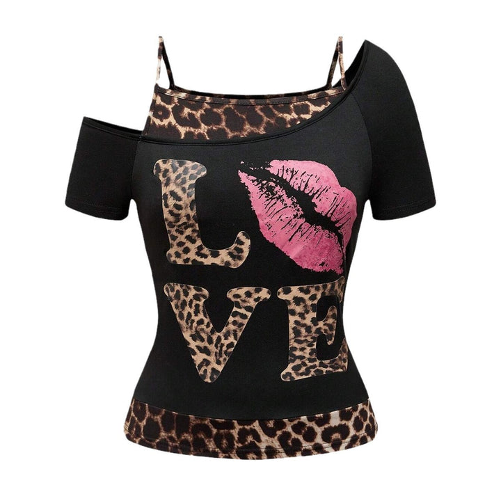 Damen Off-Shoulder Top mit Leopardenmuster und auffälligem Grafikdesign Drune