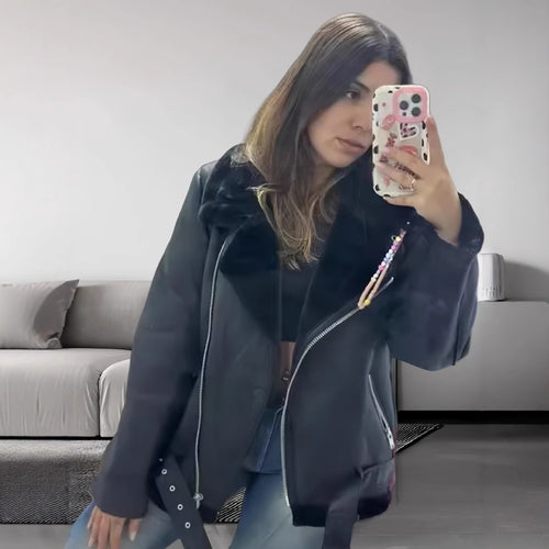 Damen trendige und funktionale Oversize-Jacke mit abnehmbarer Kapuze Drune