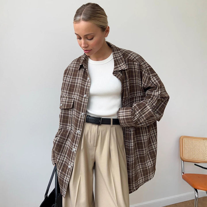 Damen Flanell-Hemdjacke mit zwei Brusttaschen und lässigem Schnitt Drune