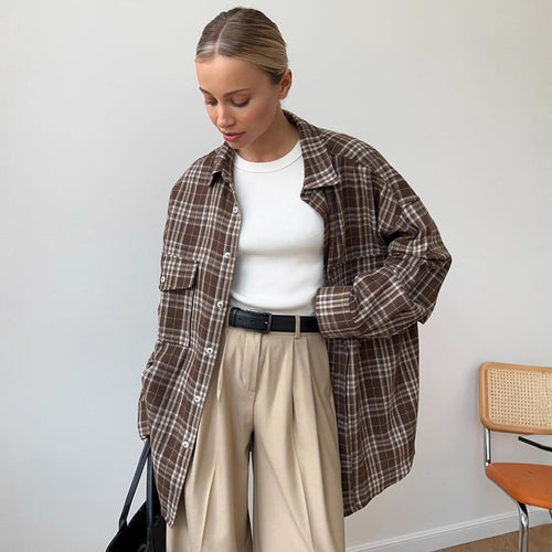 Damen Flanell-Hemdjacke mit zwei Brusttaschen und lässigem Schnitt Drune