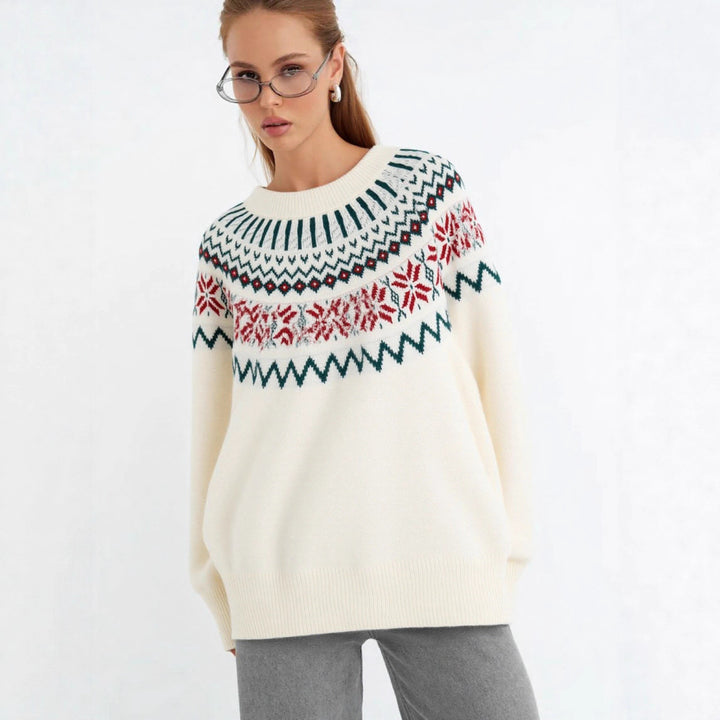 Damen Strickpullover mit festlichem Norweger-Motiv und weitem Schnitt Drune