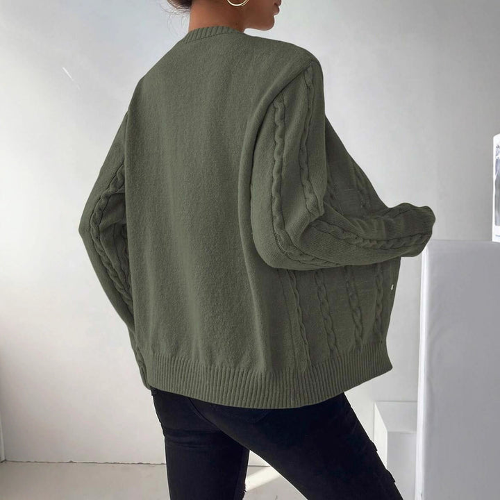 Damen Modische Strickjacke mit Zopfmuster und Knopfdetails Drune