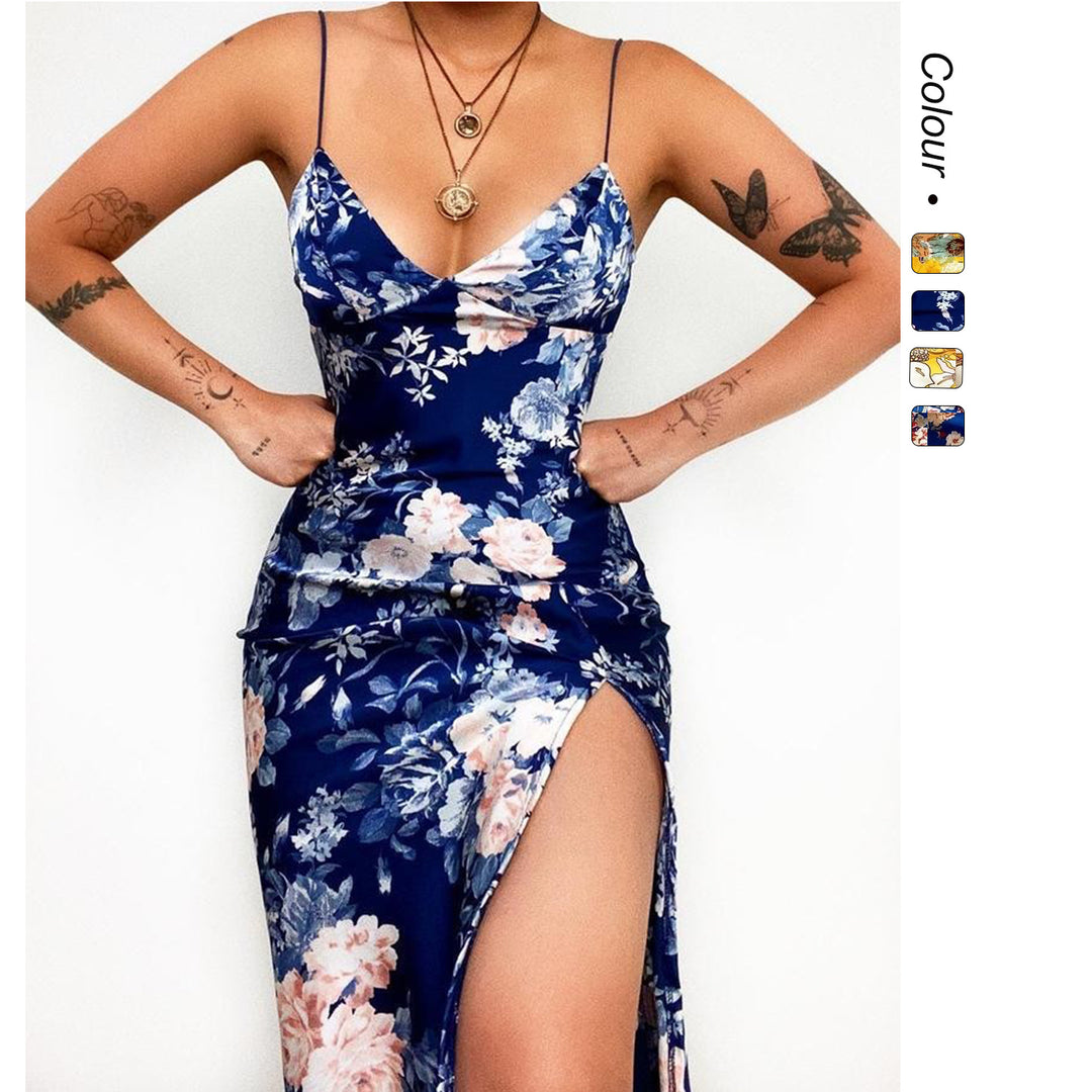 Damen Maxikleid mit tiefem V-Ausschnitt und elegantem Schlitz Drune