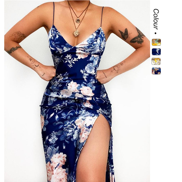 Damen Maxikleid mit tiefem V-Ausschnitt und elegantem Schlitz Drune