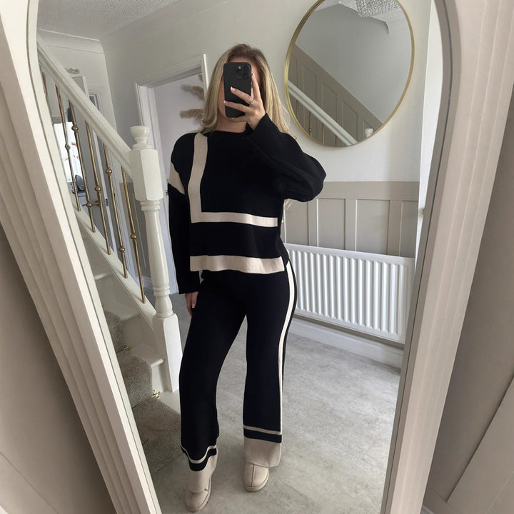 Damen lässiges Strick-Loungewear-Set mit geometrischem Muster Drune