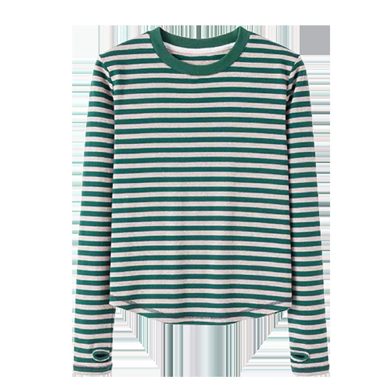 Damen lässiges Longsleeve-Shirt mit modischem Streifenmuster und Daumenlöchern Drune