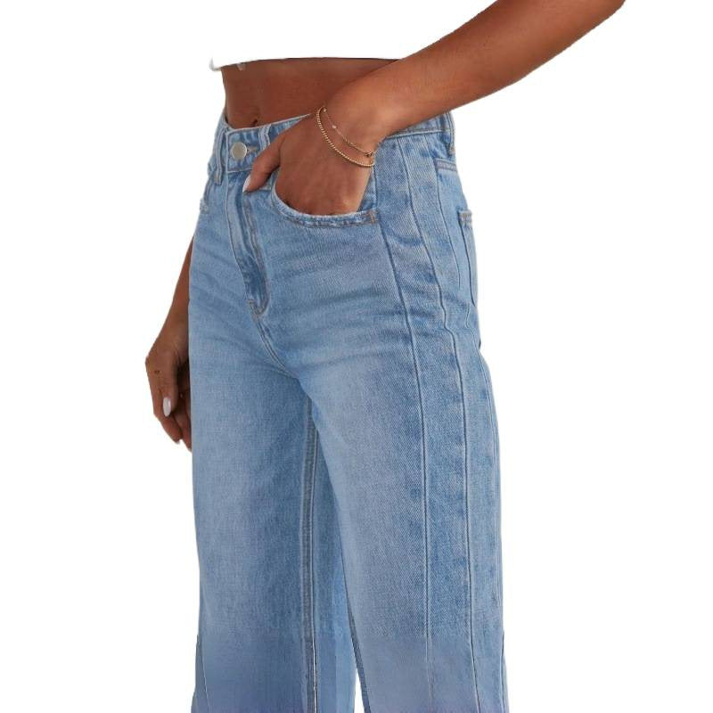 Damen Weite Denim-Hose mit rohem Saum und praktischen Taschen Drune