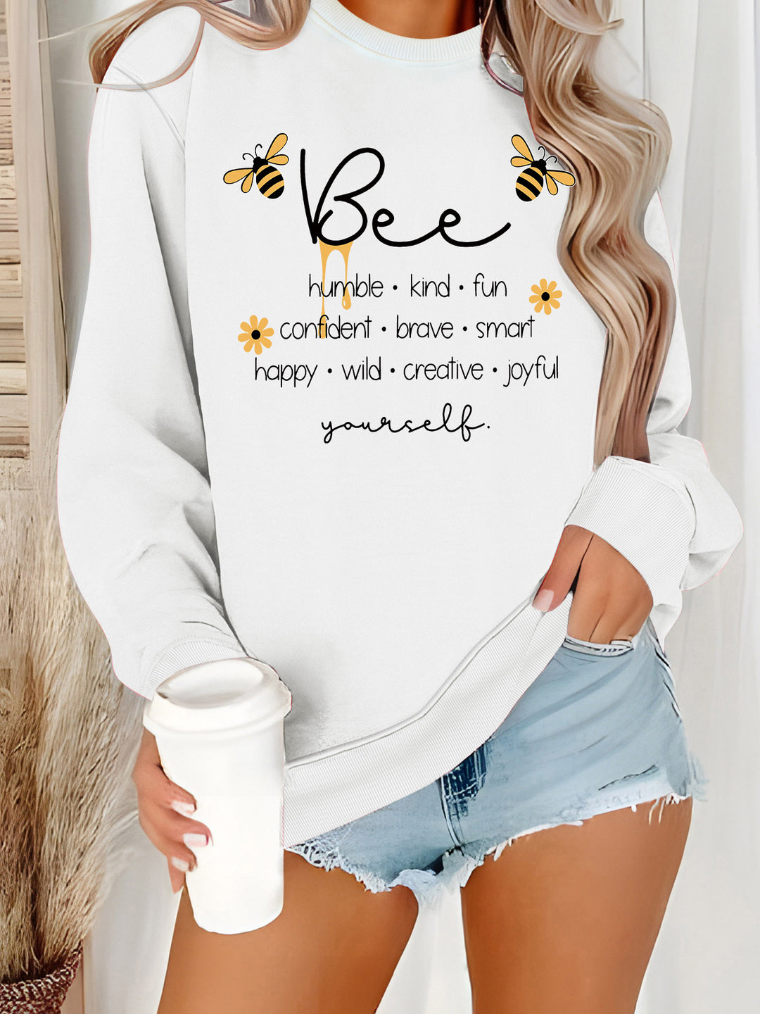 Damen Sweatshirt mit inspirierendem Bienenmotiv und positiven Affirmationen Drune