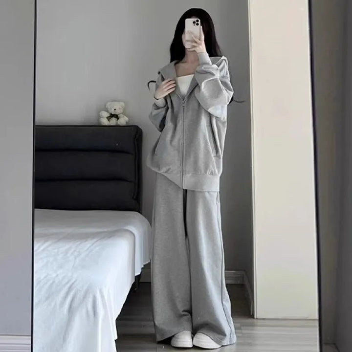 Damen Bequemes Oversized Sportanzug mit Kapuze und seitlichen Taschen Drune
