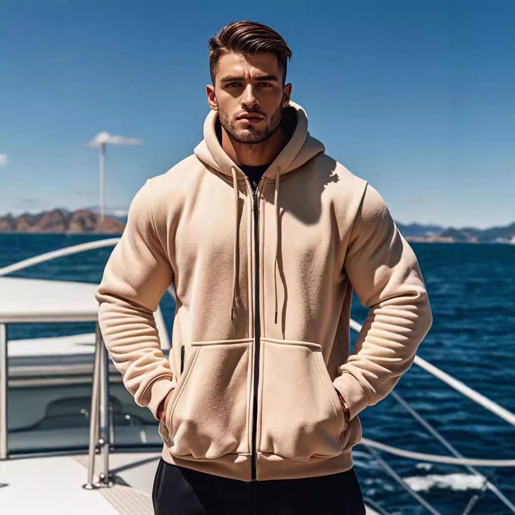 Herren gemütlicher Kapuzenpullover mit Reißverschluss und Taschen Drune