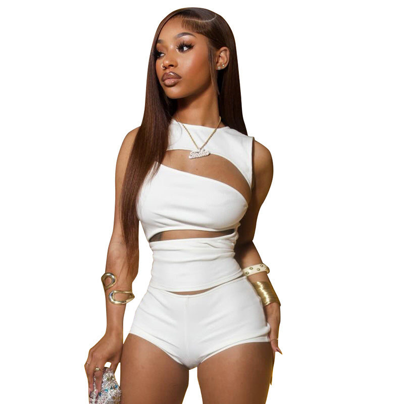 Damen modisches Oberteil mit angeschnittenen Details und passenden Shorts Drune