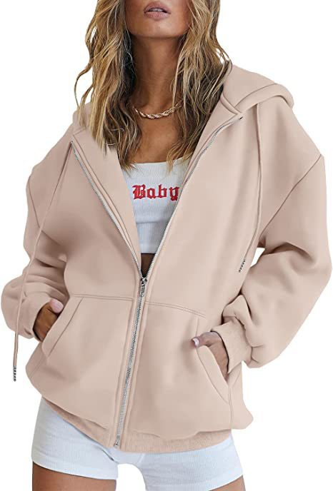 Damen nan übergroße Kapuzenjacke mit durchgehendem Reißverschluss und Kängurutaschen Drune