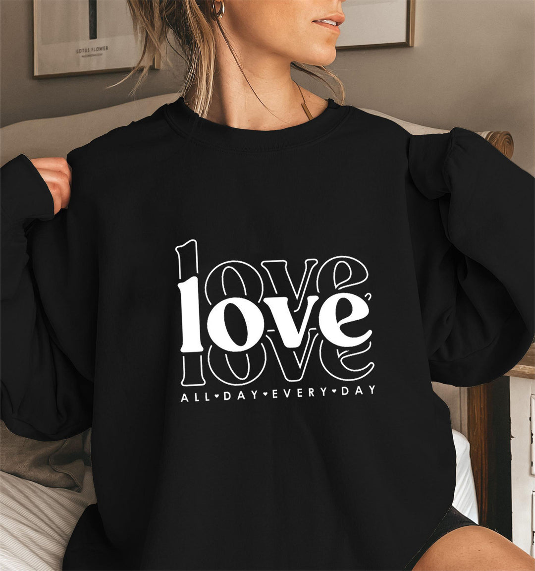 Damen Sweatshirt mit voluminösen Ärmeln und modernem Love-Print Drune