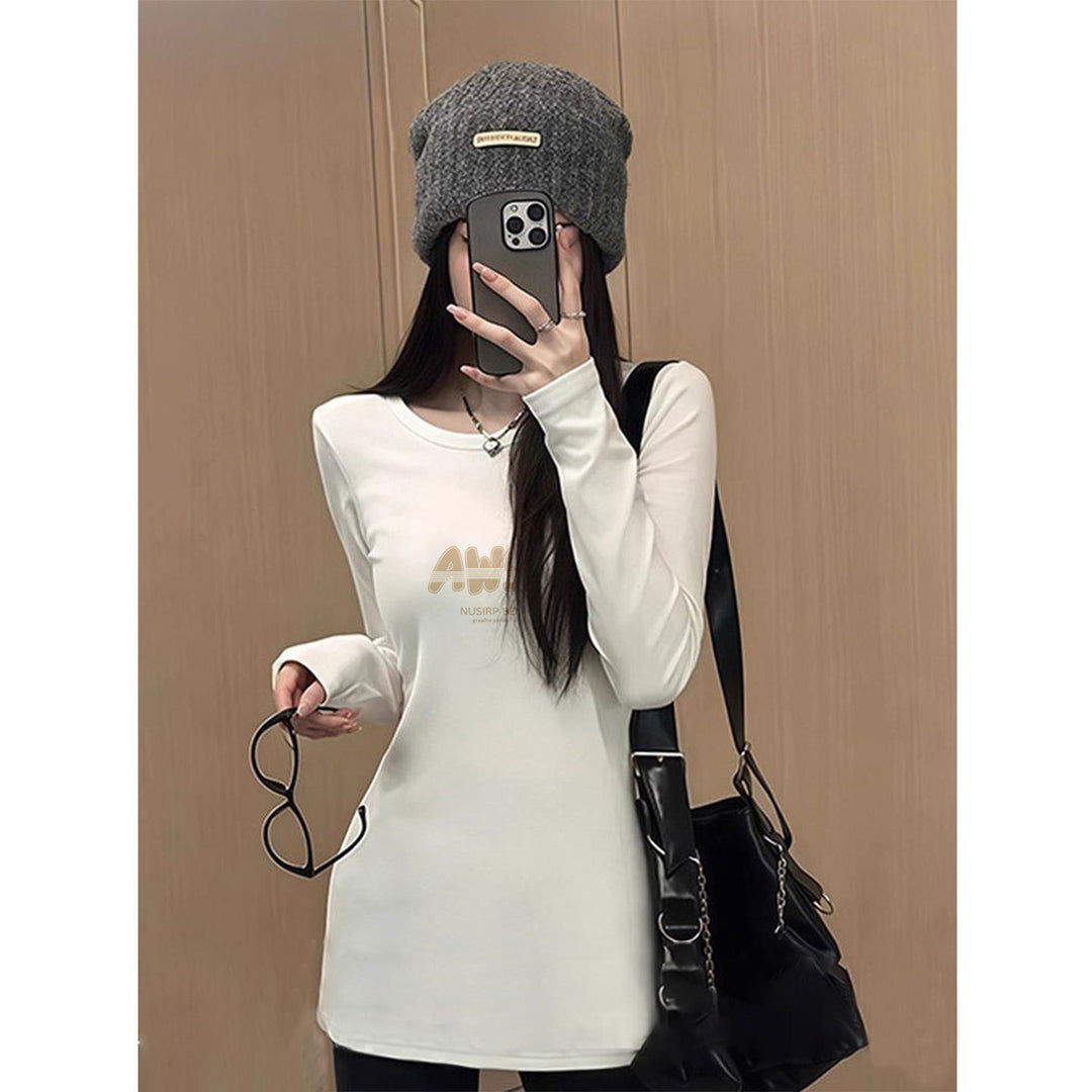 Damen langärmliges T-Shirt mit elegantem Rundhalsausschnitt Drune