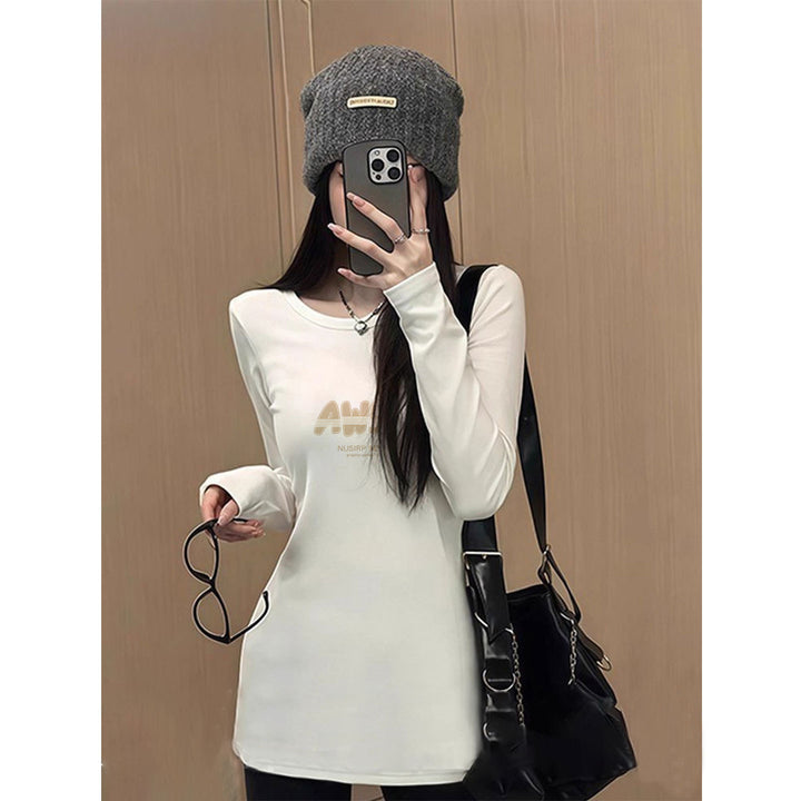 Damen langärmliges T-Shirt mit elegantem Rundhalsausschnitt Drune