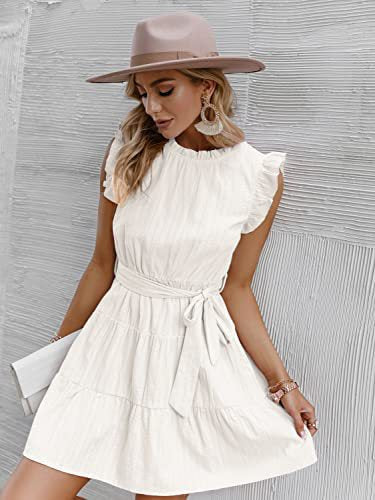Damen Halbarmkleid mit Rüschendetails und Taillenknoten Drune