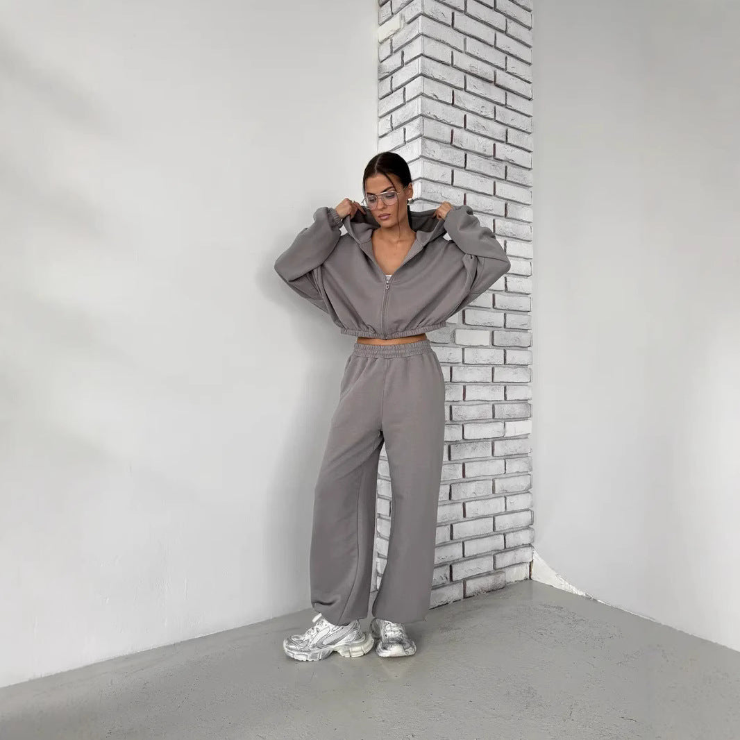 Damen sportliches und lässiges Tweed-Kapuzen-Set Drune