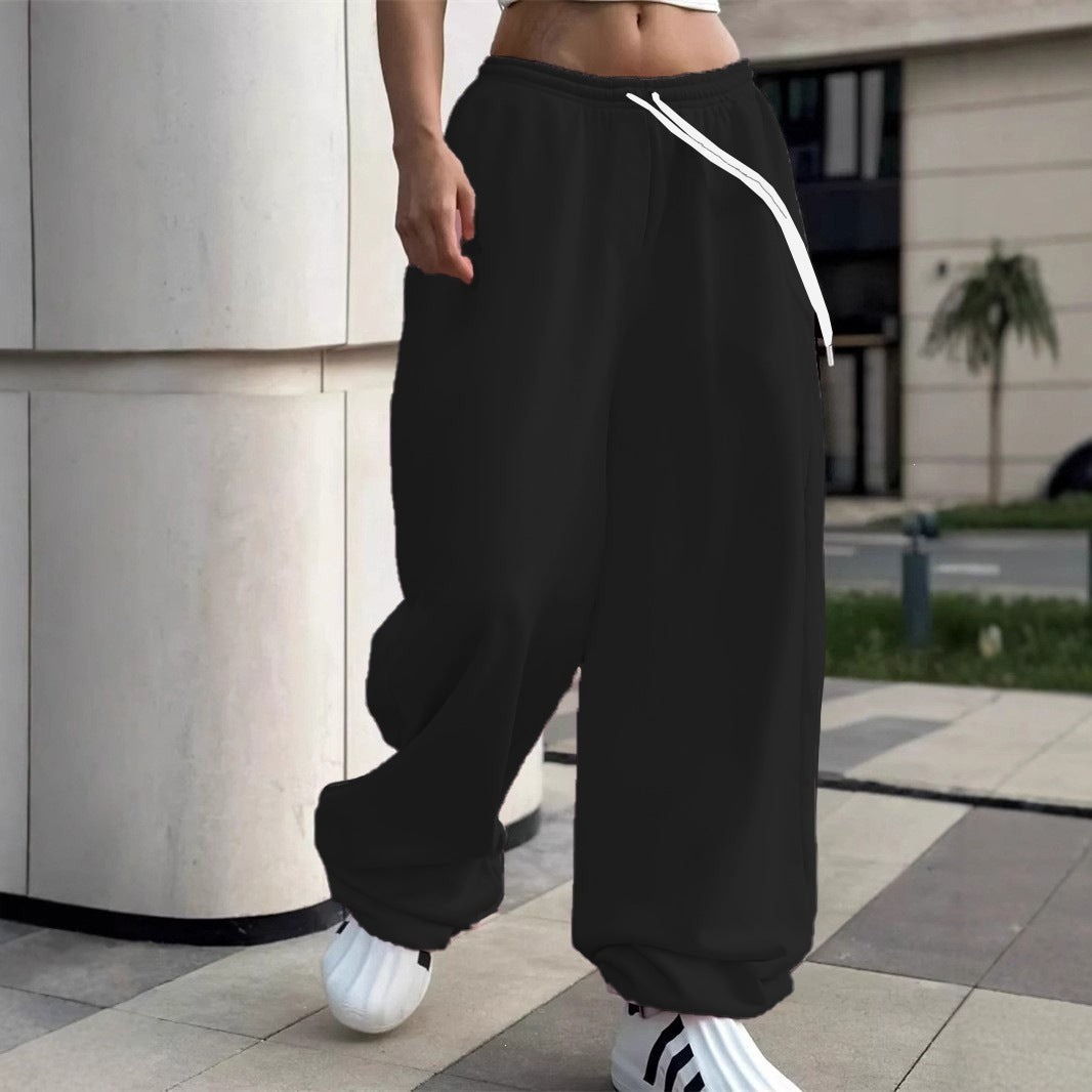 Damen nan weite Baggy-Jogginghose mit hohem Komfortbund, Kordelzug und elastischen Knöchelbündchen Drune