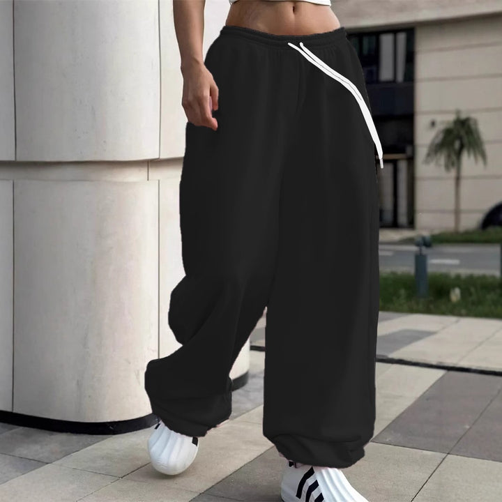 Damen nan weite Baggy-Jogginghose mit hohem Komfortbund, Kordelzug und elastischen Knöchelbündchen Drune