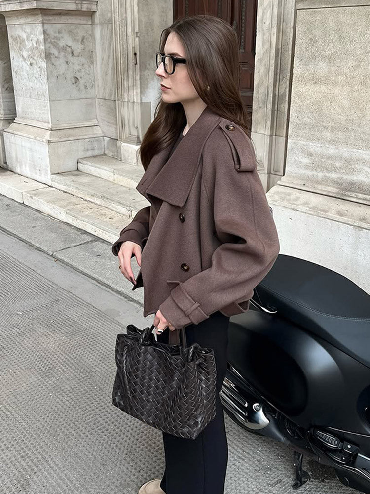 Damen lässige Oversized-Jacke mit doppelter Knopfleiste und breitem Revers Drune