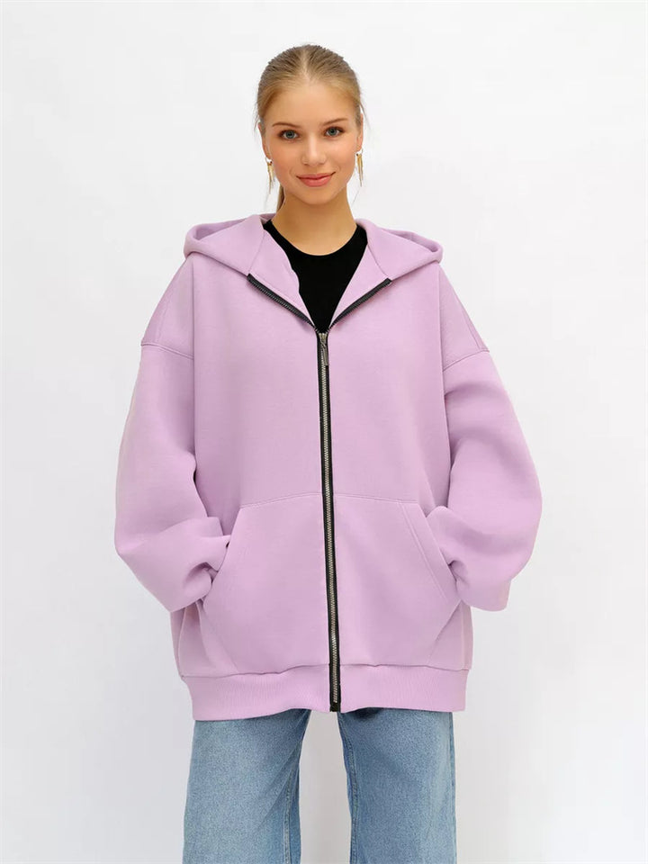 Damen Oversized Kapuzenjacke mit hohen Bündchen und praktischem Reißverschluss Drune