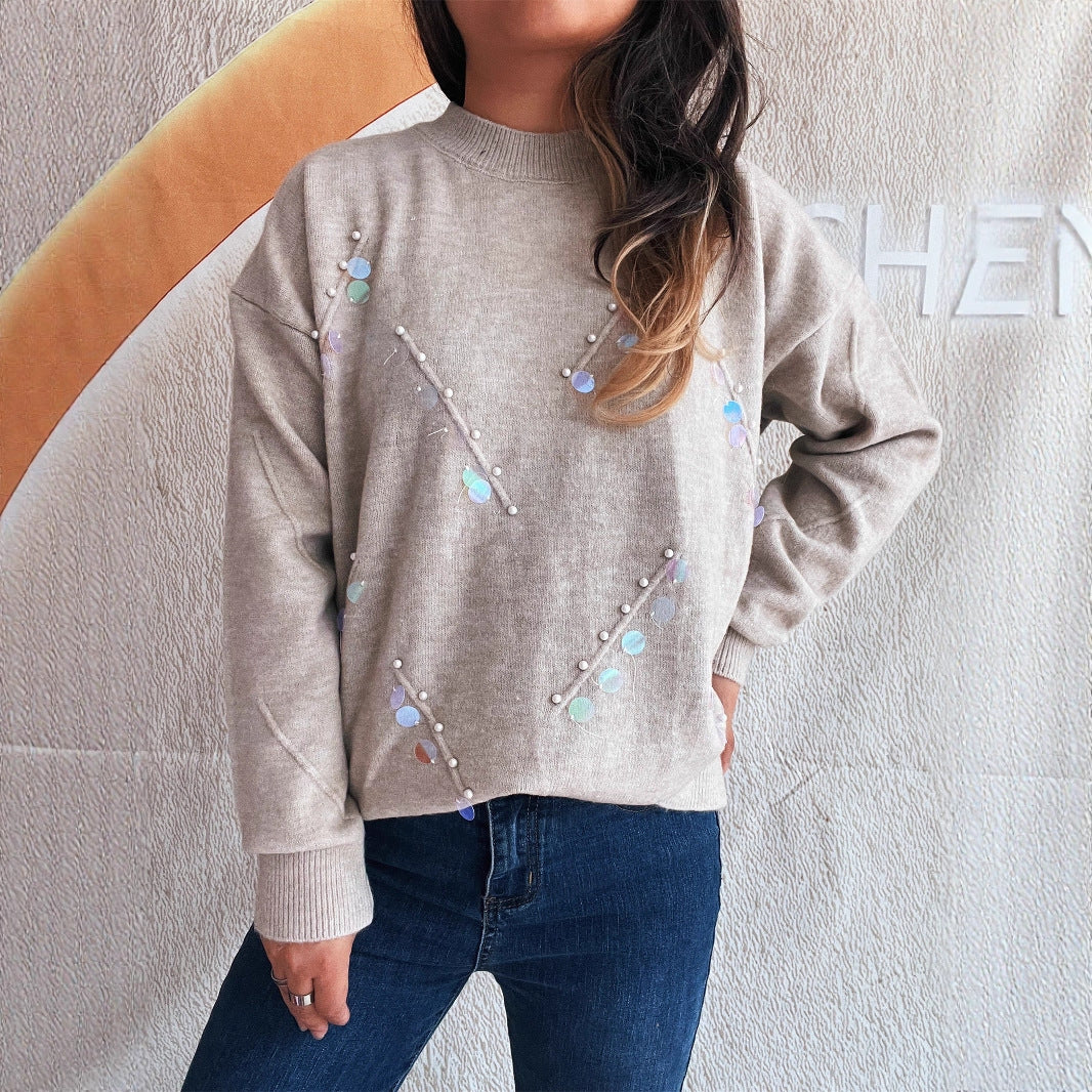 Damen Pullover mit modischen Perl- und Strassdetails Drune