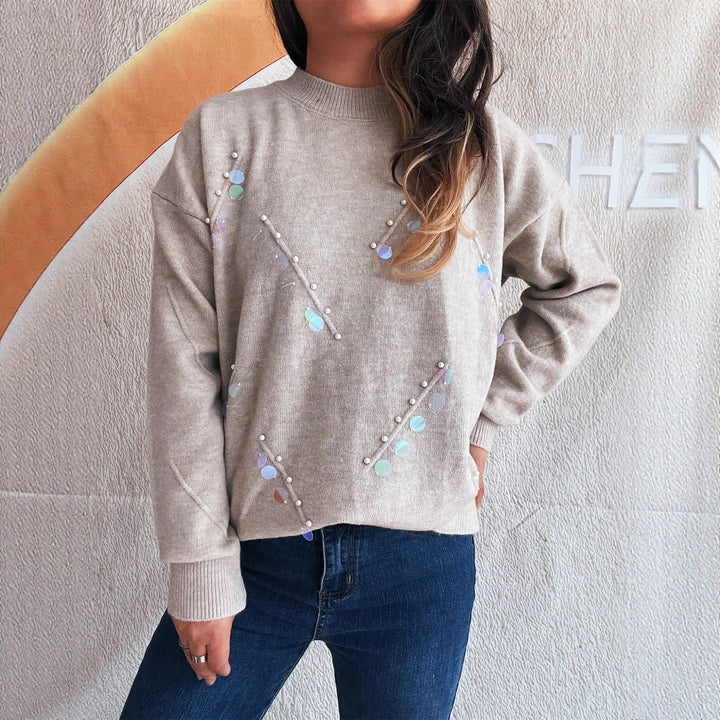 Damen Pullover mit modischen Perl- und Strassdetails Drune