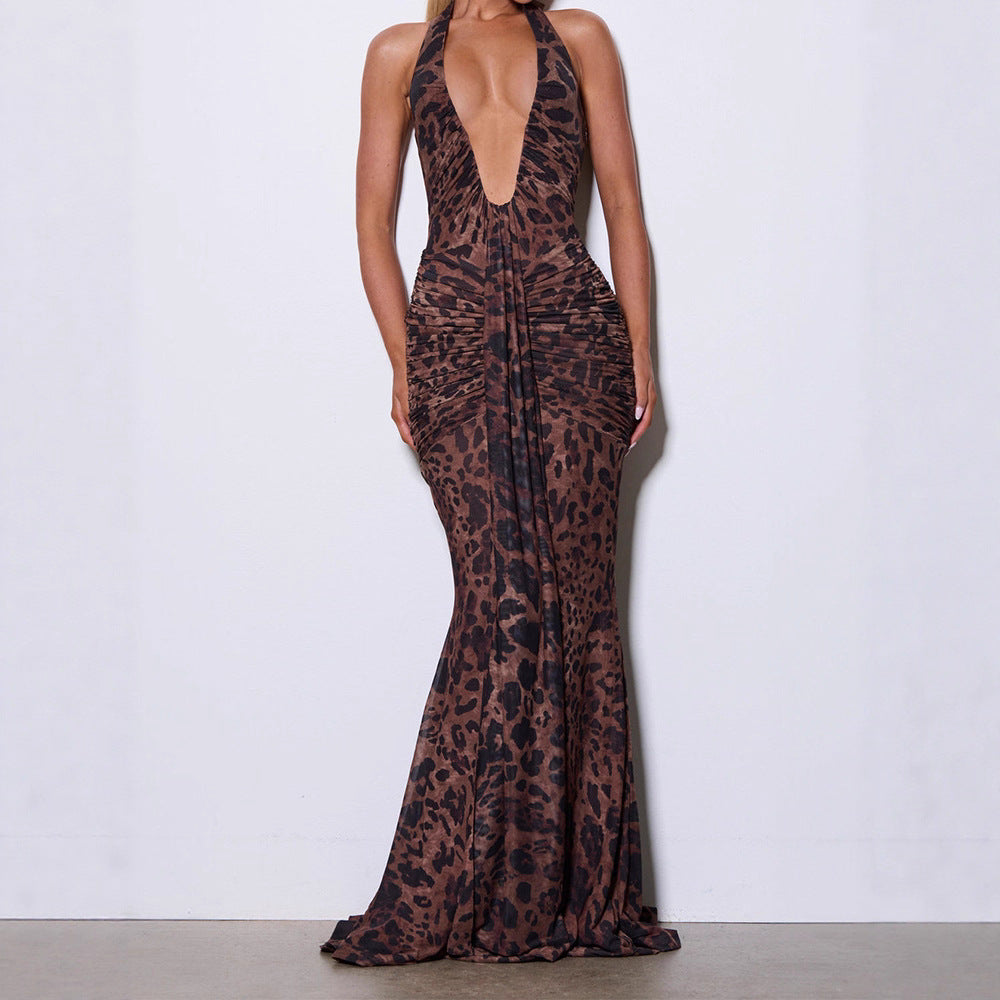 Damen Elegantes Glamour-Kleid mit tiefem V-Ausschnitt und Raffung Drune