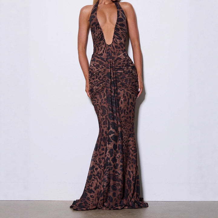 Damen Elegantes Glamour-Kleid mit tiefem V-Ausschnitt und Raffung Drune