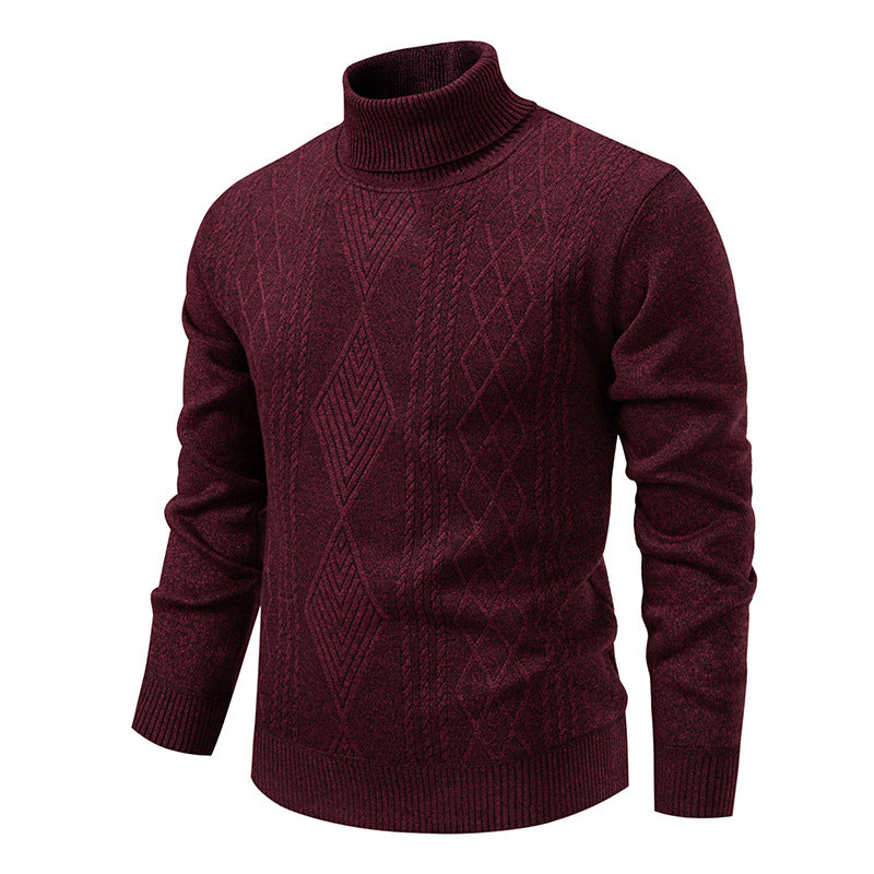 Herren nan Feinstrick-Rollkragenpullover mit strukturierter Zopfmuster-Struktur und körpernahem Schnitt Drune