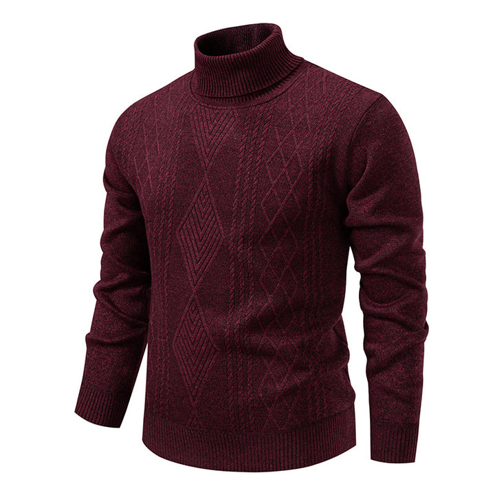 Herren nan Feinstrick-Rollkragenpullover mit strukturierter Zopfmuster-Struktur und körpernahem Schnitt Drune