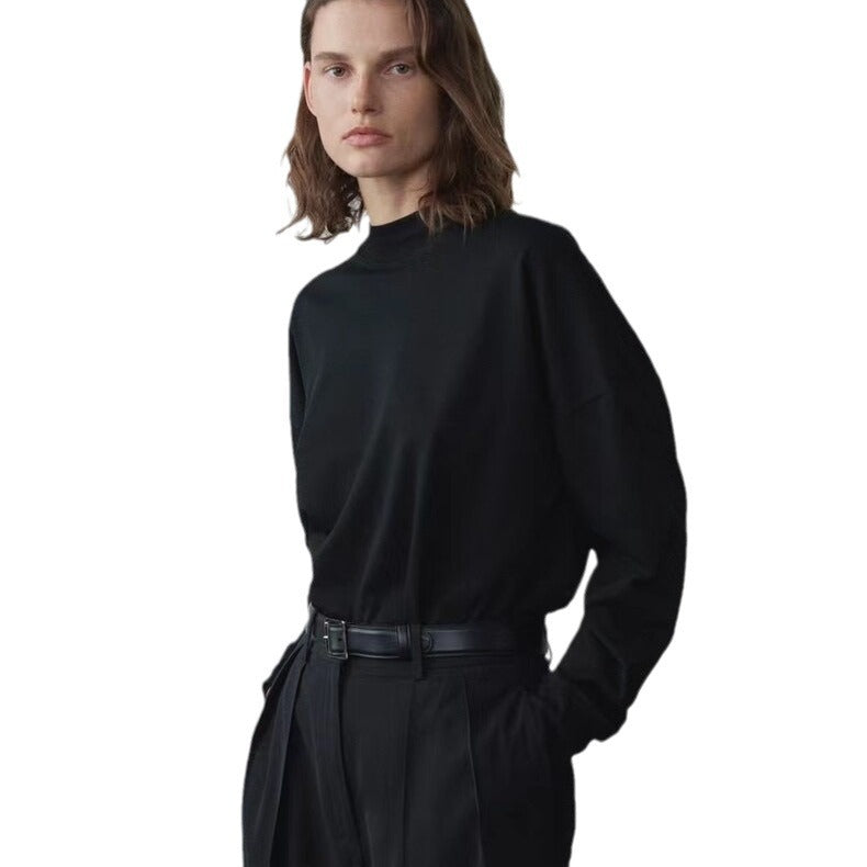 Damen lässiges Langarmshirt mit hochgeschlossenem Stehkragen Drune