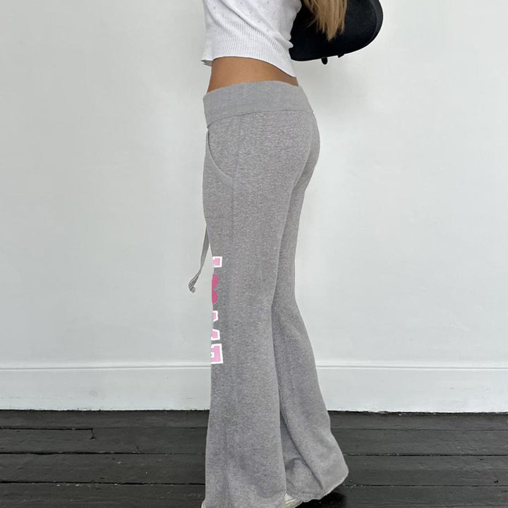 Damen nan weiche Flared-Jogginghose mit Kordelzug, Eingrifftaschen und auffälligem Love-Print Drune