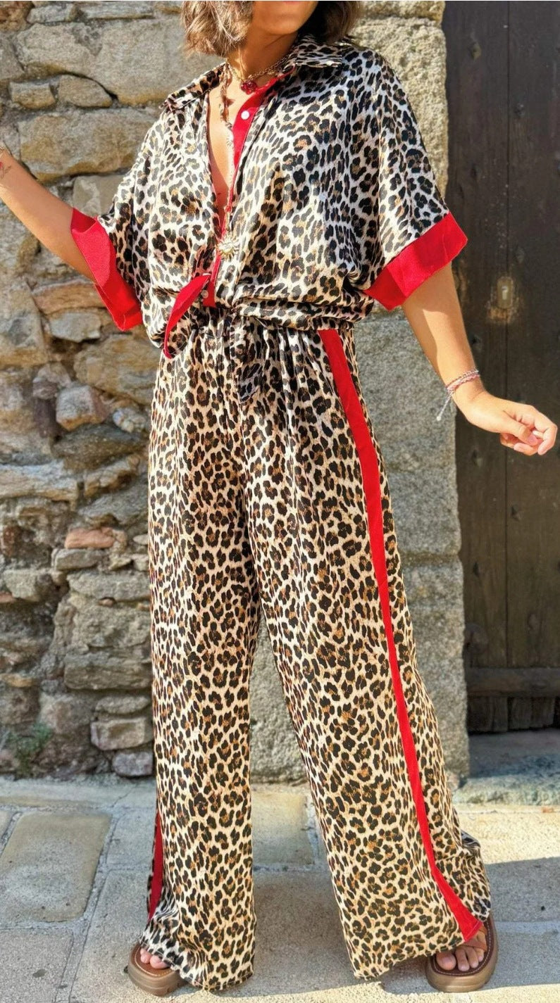 Damen eleganter Leoprint-Jumpsuit mit weiten Beinen und lockerer Passform Drune